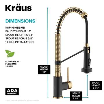 KRAUS Bolden Touchless Sensor Commercial Style 2-Function Single Handle Pull Down Kitchen Faucet in Brushed Brass/Matte Black, KSF-1610BBMB