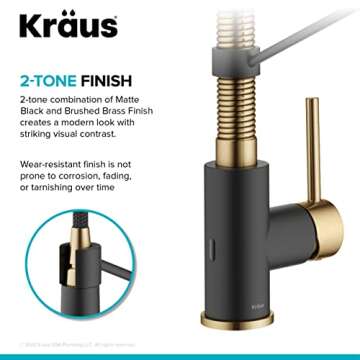 KRAUS Bolden Touchless Sensor Commercial Style 2-Function Single Handle Pull Down Kitchen Faucet in Brushed Brass/Matte Black, KSF-1610BBMB