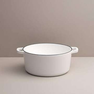 Milo by Kana 5.5-quart Enameled Cast Iron Dutch Oven with Lid | Premium Casserole Cooking Pot | Enamel Coating Inside and Out | Oven Safe and Dishwasher Friendly (White with Gold Knob)