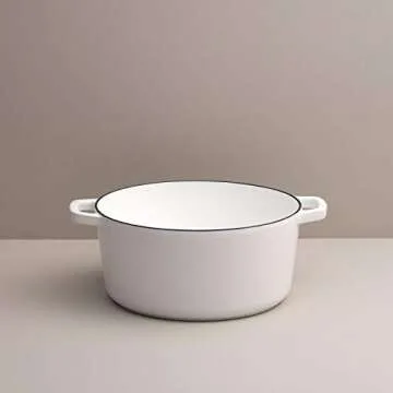 Milo by Kana 5.5-quart Enameled Cast Iron Dutch Oven with Lid | Premium Casserole Cooking Pot | Enamel Coating Inside and Out | Oven Safe and Dishwasher Friendly (White with Gold Knob)