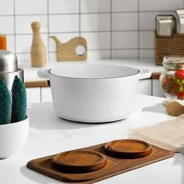 Milo by Kana 5.5-quart Enameled Cast Iron Dutch Oven with Lid | Premium Casserole Cooking Pot | Enamel Coating Inside and Out | Oven Safe and Dishwasher Friendly (White with Gold Knob)