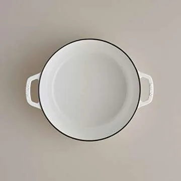 Milo by Kana 5.5-quart Enameled Cast Iron Dutch Oven with Lid | Premium Casserole Cooking Pot | Enamel Coating Inside and Out | Oven Safe and Dishwasher Friendly (White with Gold Knob)