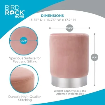 BIRDROCK HOME Round Ottoman - Elegant Footstool and Seating