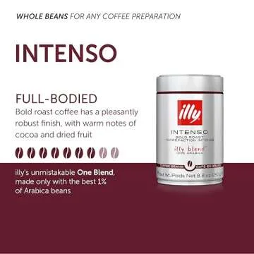 illy Intenso Whole Bean Coffee, Bold Roast, 100% Arabica