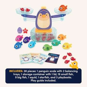 Battat Education – Balance Scale for Kids – Math Toys – Kids Math Games – Counting Toys – 3 Years + – Penguin Math Balance (38 Pcs)