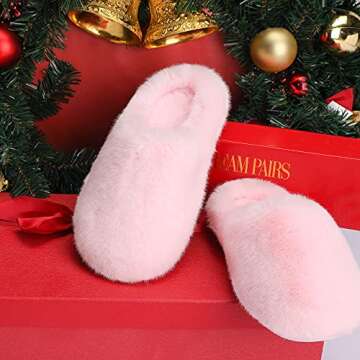 DREAM PAIRS Women's Pink Plush Fuzzy Slip on Indoor Outdoor Winter House Slippers Size 9-10 M US Ger...