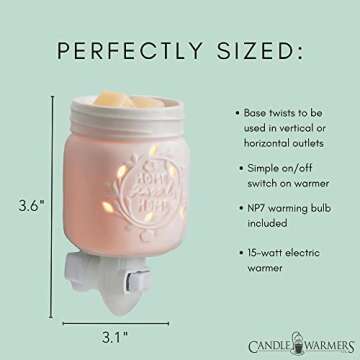Candle Warmers Etc Pluggable Fragrance Warmer- Decorative Plug-in for Warming Scented Candle Wax Melts and Tarts or Fragrance Oils, Mason Jar White Porcelain
