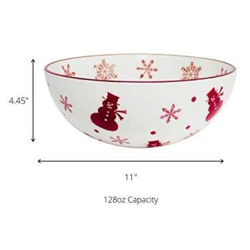 Euro Ceramica Winterfest Christmas Collection 120oz Serving Bowl for Decoration