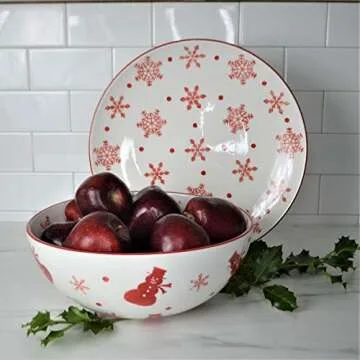 Euro Ceramica 120oz Winterfest Bowl for Holiday Cheer
