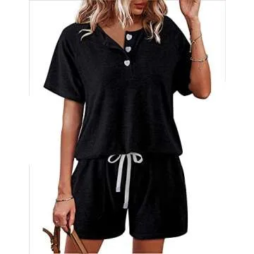 IUALXYBB New Two Piece Outfits for Women Lounge Sets Button Down Top and Shorts Set Sweatsuits with Pockets (Grey Blue,S,Small)