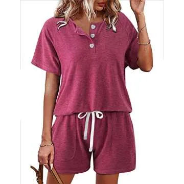 IUALXYBB New Two Piece Outfits for Women Lounge Sets Button Down Top and Shorts Set Sweatsuits with Pockets (Grey Blue,S,Small)