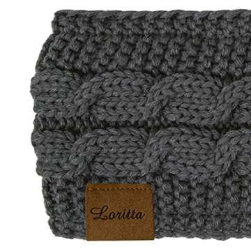 Loritta Womens Ear Warmers Headbands Winter Warm Fuzzy Cable Knit Head Wrap Fleece Lined Gifts,Pure Dark Grey