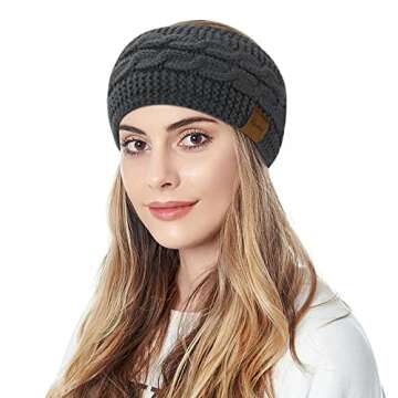 Loritta Womens Ear Warmers Headbands Winter Warm Fuzzy Cable Knit Head Wrap Fleece Lined Gifts,Pure Dark Grey