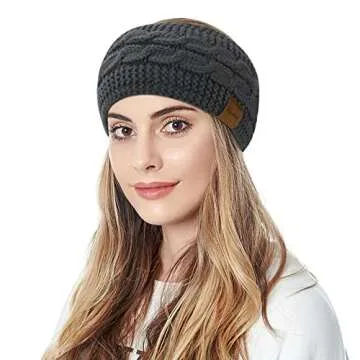Loritta Womens Ear Warmers Headbands Winter Warm Fuzzy Cable Knit Head Wrap Fleece Lined Gifts,Pure Dark Grey