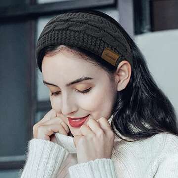 Loritta Womens Ear Warmers Headbands Winter Warm Fuzzy Cable Knit Head Wrap Fleece Lined Gifts,Pure Dark Grey