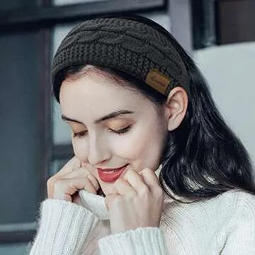Loritta Womens Ear Warmers Headbands Winter Warm Fuzzy Cable Knit Head Wrap Fleece Lined Gifts,Pure Dark Grey
