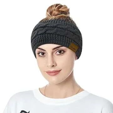 Loritta Womens Ear Warmers Headbands Winter Warm Fuzzy Cable Knit Head Wrap Fleece Lined Gifts,Pure Dark Grey