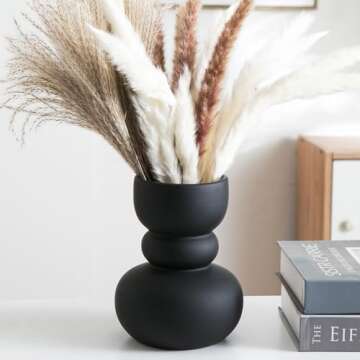 Tenforie Black Ceramic Vase, Modern Dried Flower Vase, Matte Black Pampas Flower Vases, Boho Home De...