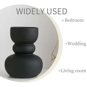 Tenforie Black Ceramic Vase, Modern Dried Flower Vase, Matte Black Pampas Flower Vases, Boho Home Decor for Centerpiece Wedding Dinner Table Party Living Room Office Bedroom, Housewarming Gift