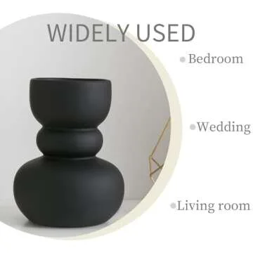 Tenforie Black Ceramic Vase, Modern Dried Flower Vase, Matte Black Pampas Flower Vases, Boho Home Decor for Centerpiece Wedding Dinner Table Party Living Room Office Bedroom, Housewarming Gift