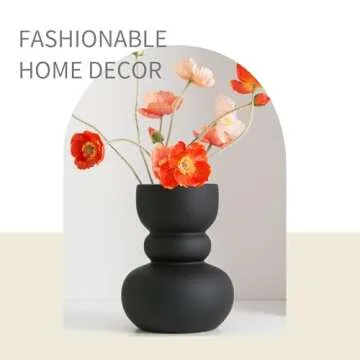 Tenforie Black Ceramic Vase, Modern Dried Flower Vase, Matte Black Pampas Flower Vases, Boho Home Decor for Centerpiece Wedding Dinner Table Party Living Room Office Bedroom, Housewarming Gift