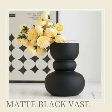 Tenforie Black Ceramic Vase, Modern Dried Flower Vase, Matte Black Pampas Flower Vases, Boho Home Decor for Centerpiece Wedding Dinner Table Party Living Room Office Bedroom, Housewarming Gift