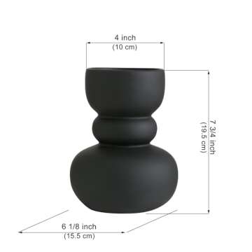 Tenforie Black Ceramic Vase, Modern Dried Flower Vase, Matte Black Pampas Flower Vases, Boho Home Decor for Centerpiece Wedding Dinner Table Party Living Room Office Bedroom, Housewarming Gift