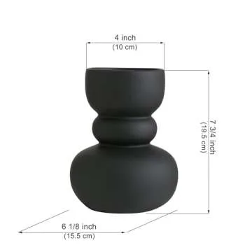 Tenforie Black Ceramic Vase, Modern Dried Flower Vase, Matte Black Pampas Flower Vases, Boho Home Decor for Centerpiece Wedding Dinner Table Party Living Room Office Bedroom, Housewarming Gift