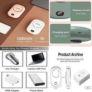 AOCOOLFAN Portable Neck Fan - Rechargeable, 3 Speed