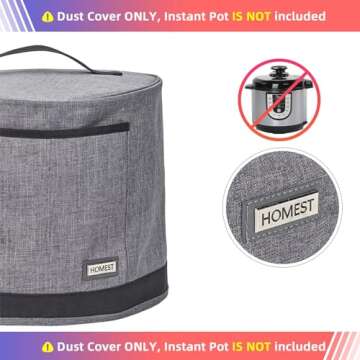 HOMEST Dust Cover with Pockets for Instant Pot 6 Quart, Insulated Pressure Cooker Case with Easy to Clean Lining, Grey