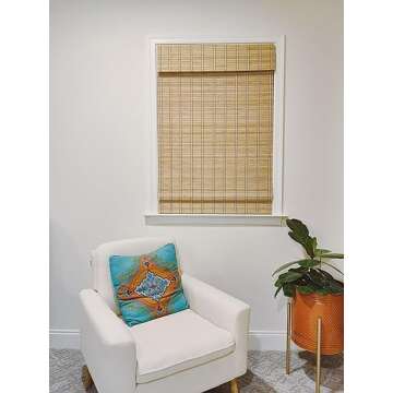 TJ Global Cordless Bamboo Window Blind Sun Shade, Light Filtering Roman Shades (Natural Bamboo, W42 ...