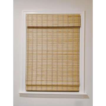 TJ Global Cordless Bamboo Window Blind Sun Shade, Light Filtering Roman Shades (Natural Bamboo, W42 X L64)