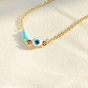 MEVECCO Bracelet for Women Gold Evil Eye Ball Turquoise Trio Bead Wire Wrapped 14K Gold Plated Dainty Chain Handmade Simple Protection Jewelry