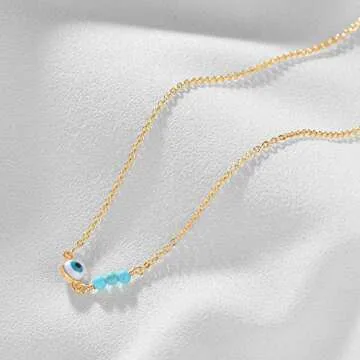 MEVECCO Bracelet for Women Gold Evil Eye Ball Turquoise Trio Bead Wire Wrapped 14K Gold Plated Dainty Chain Handmade Simple Protection Jewelry
