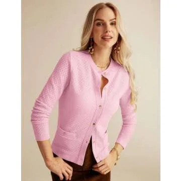 GRACE KARIN Womens 2024 Sweater Jacket Casual Long Sleeve Button Down Cardigan Sweaters Open Front Sweater with Pockets Light Pink XXL