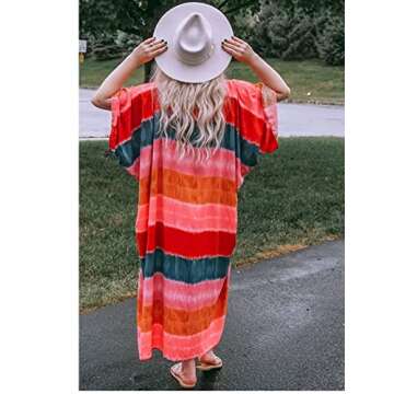 Women's Long Cotton Rainbow Striped Kimono Cardigan Dusters Summer Beach Cover Ups Boho Resort Wear ...