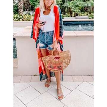 Women's Long Cotton Rainbow Striped Kimono Cardigan Dusters Summer Beach Cover Ups Boho Resort Wear Wraps Shawls XL