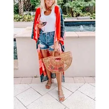 Women's Long Cotton Rainbow Striped Kimono Cardigan Dusters Summer Beach Cover Ups Boho Resort Wear Wraps Shawls XL