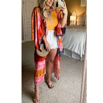 Women's Long Cotton Rainbow Striped Kimono Cardigan Dusters Summer Beach Cover Ups Boho Resort Wear Wraps Shawls XL
