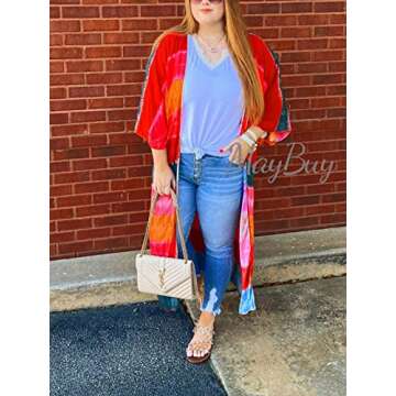 Women's Long Cotton Rainbow Striped Kimono Cardigan Dusters Summer Beach Cover Ups Boho Resort Wear Wraps Shawls XL