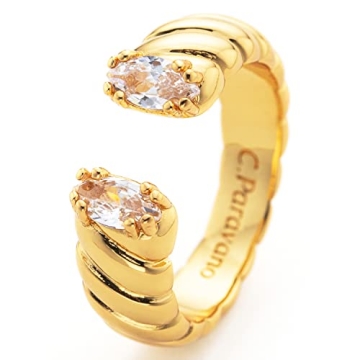 C.Paravano Rings for Women | Womens Rings | Gemstone Open Ring | Gold Plated Rings | Adjustable Open...