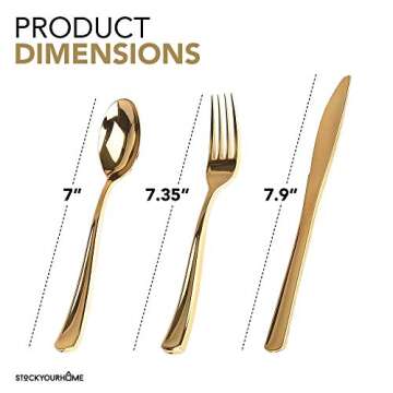 Stock Your Home 125 Disposable Heavy Duty Plastic Spoons, Fancy Plastic Silverware Looks Like Real Cutlery - Utensils Perfect for Catering Events, Restaurants, Parties and Weddings (Gold)