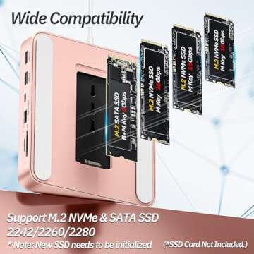 USB C Hub for iMac 24 inch 2021/2023, Minisopuru iMac USB Hub Support M.2 NVMe SSD, iMac Accessories for iMac M1/M3, iMac USB Adapter with USB C 10Gbps, USB A 3.2, SD/TF, M.2 SSD (Not Included), Pink.