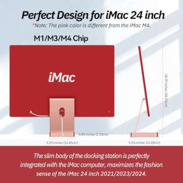 USB C Hub for iMac 24 inch 2021/2023, Minisopuru iMac USB Hub Support M.2 NVMe SSD, iMac Accessories for iMac M1/M3, iMac USB Adapter with USB C 10Gbps, USB A 3.2, SD/TF, M.2 SSD (Not Included), Pink.