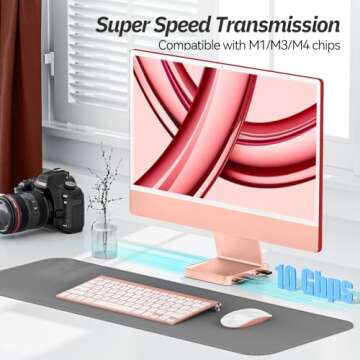USB C Hub for iMac 24 inch 2021/2023, Minisopuru iMac USB Hub Support M.2 NVMe SSD, iMac Accessories for iMac M1/M3, iMac USB Adapter with USB C 10Gbps, USB A 3.2, SD/TF, M.2 SSD (Not Included), Pink.