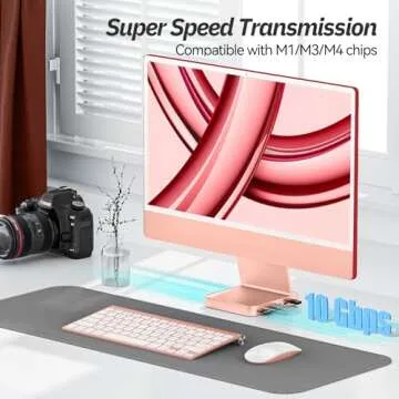 USB C Hub for iMac 24 inch 2021/2023, Minisopuru iMac USB Hub Support M.2 NVMe SSD, iMac Accessories for iMac M1/M3, iMac USB Adapter with USB C 10Gbps, USB A 3.2, SD/TF, M.2 SSD (Not Included), Pink.