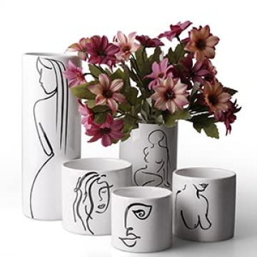 TERESA'S COLLECTIONS Modern Ceramic Vase Set of 5, Abstract Decorative Vases for Home Decor, Cylinde...