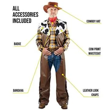 fun shack Adult Cowboy Costume Men, Mens Costume Cowboy, Mens Cowboy Costumes For Adults, Halloween Cowboy Costume Men,