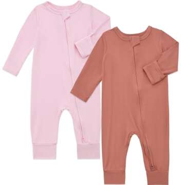 Aablexema Baby Footless Pajamas Bamboo Rayon 3pcs Unisex Infant Zipper Romper with Mitten Cuffs(Bric...