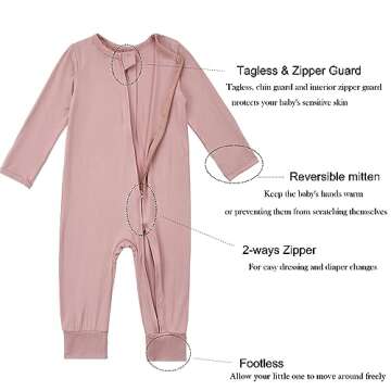 Aablexema Baby Footless Pajamas Bamboo Rayon 3pcs Unisex Infant Zipper Romper with Mitten Cuffs(Brick Red&Pink&Pinkpurple,3-6m)